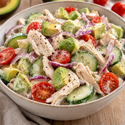 Poulet avocat légumes croquants