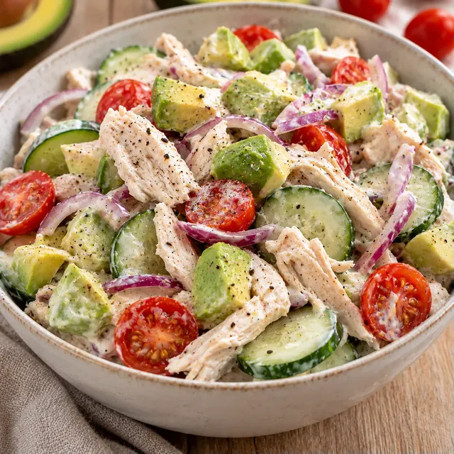 Poulet avocat légumes croquants
