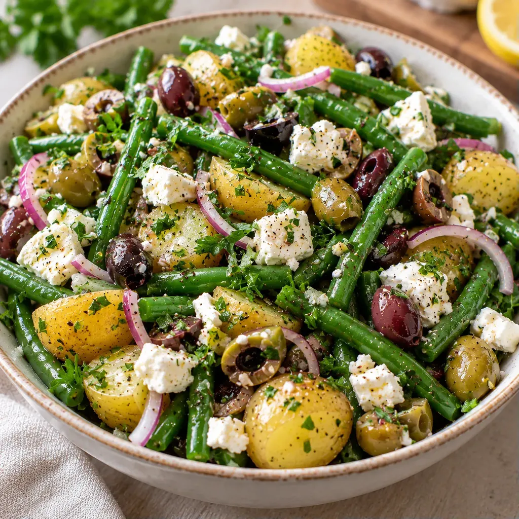Pommes haricots feta olives