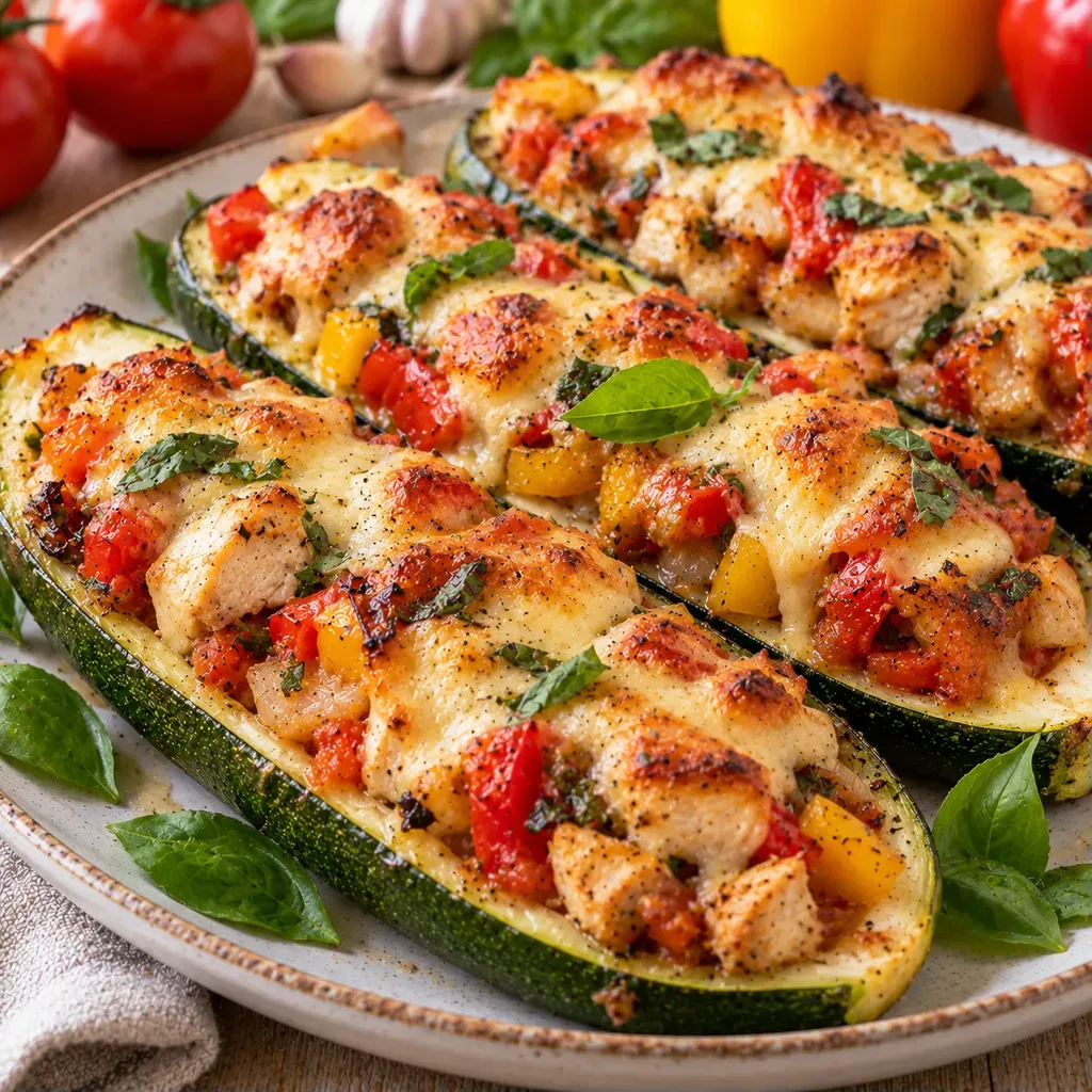 Courgettes poulet fromage gratinées