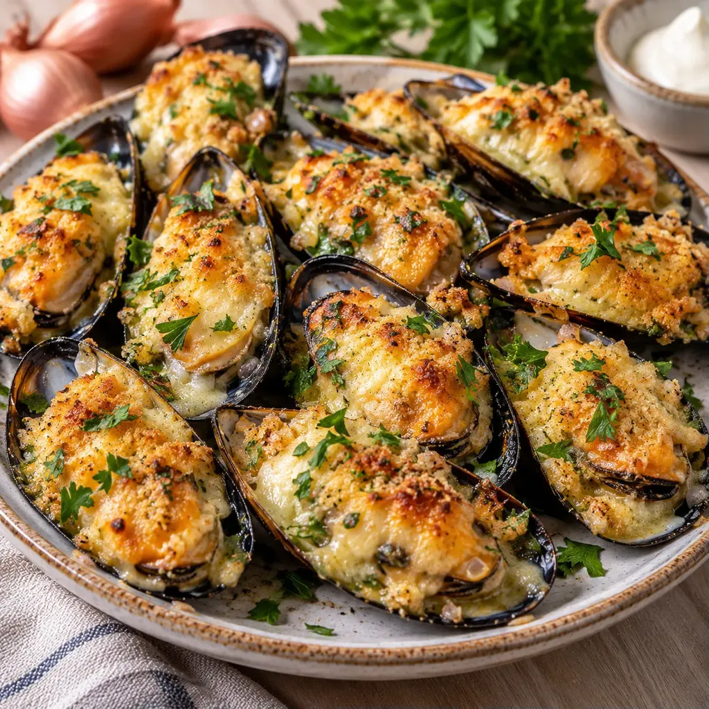 Moules et fromage fondant
