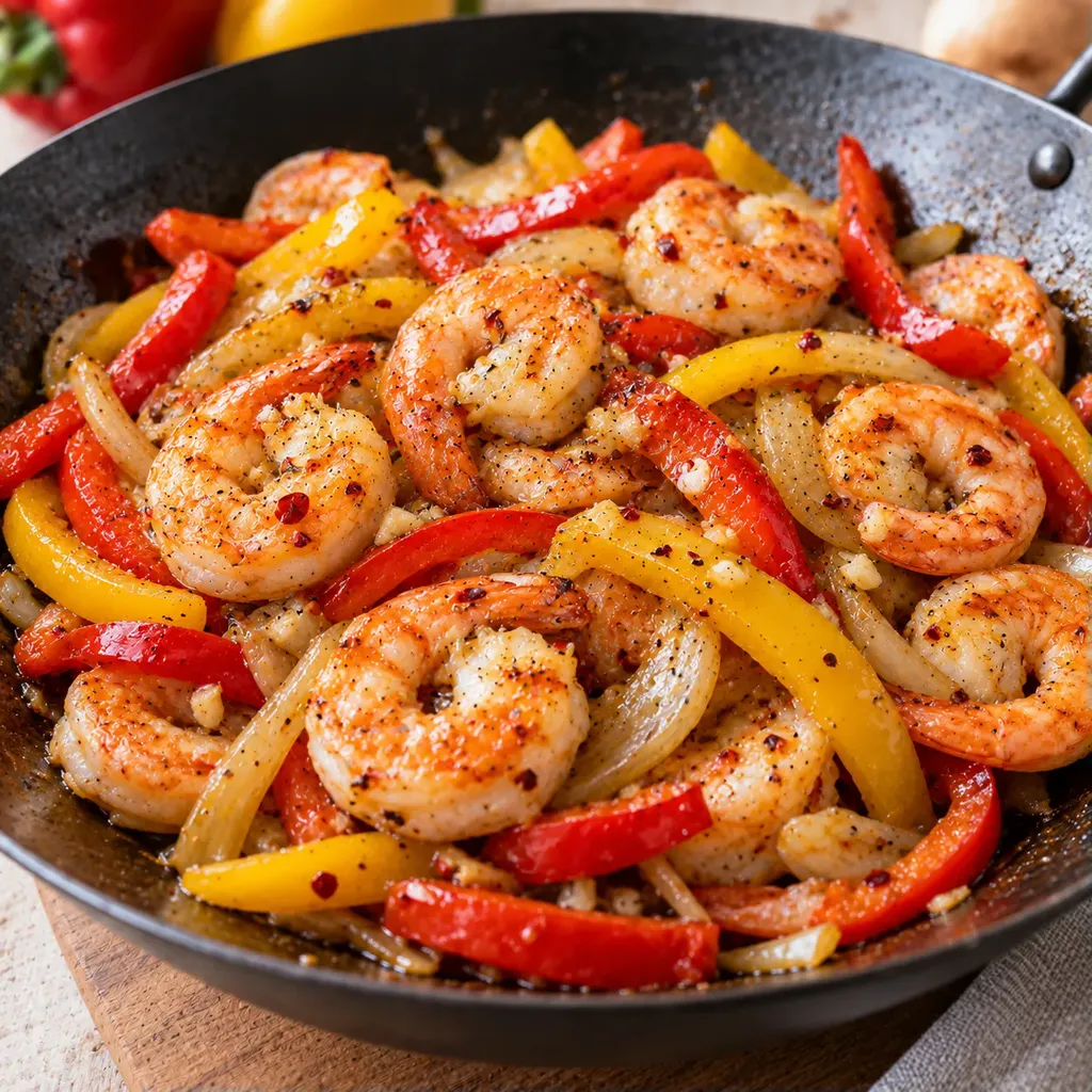 Crevettes wok poivrons