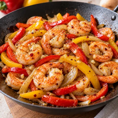 Crevettes wok poivrons