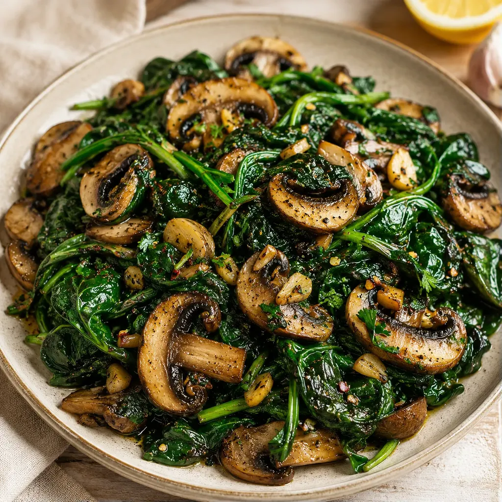 Épinards et champignons poêlés
