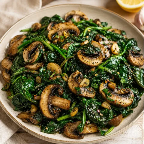 Épinards et champignons poêlés