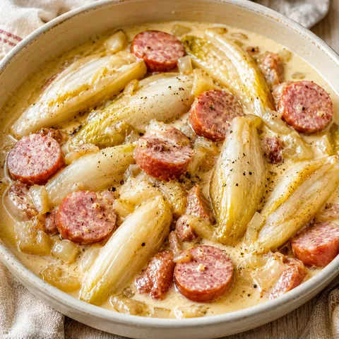 Endives crème saucisses