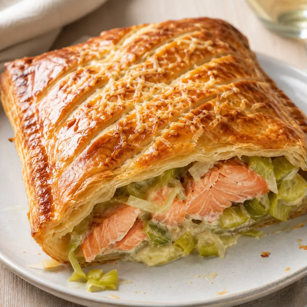 Saumon poireaux feuilleté