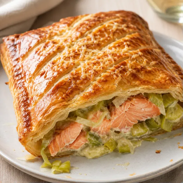 Saumon poireaux feuilleté