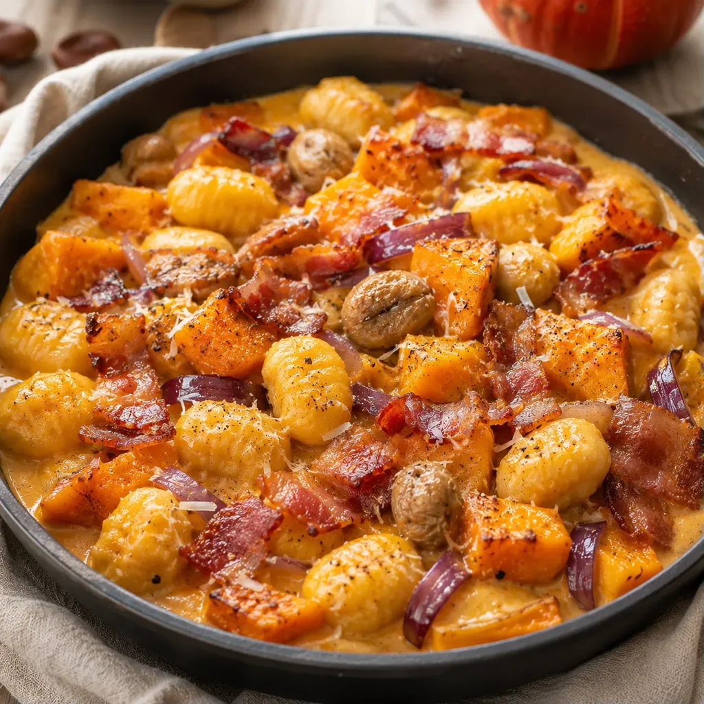 Potimarron bacon gnocchis