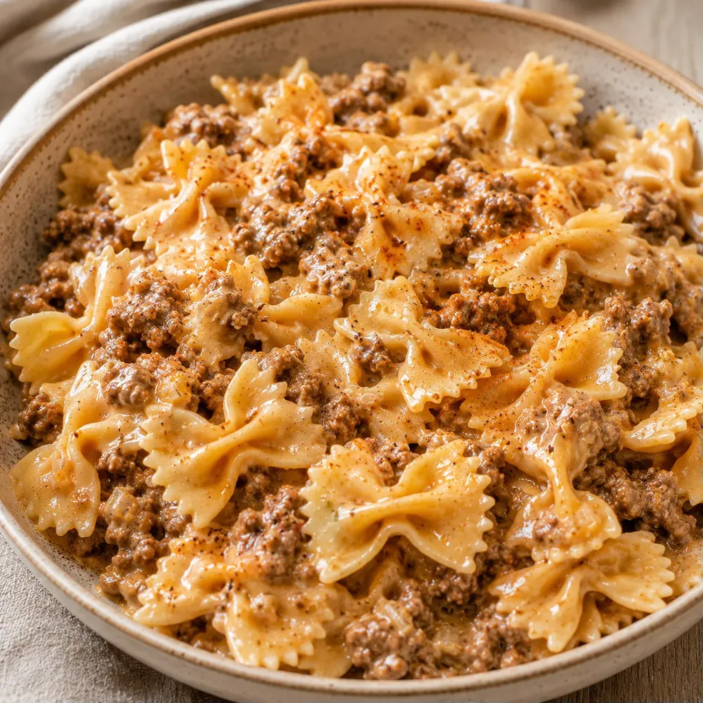 Farfalle et viande crémeuse