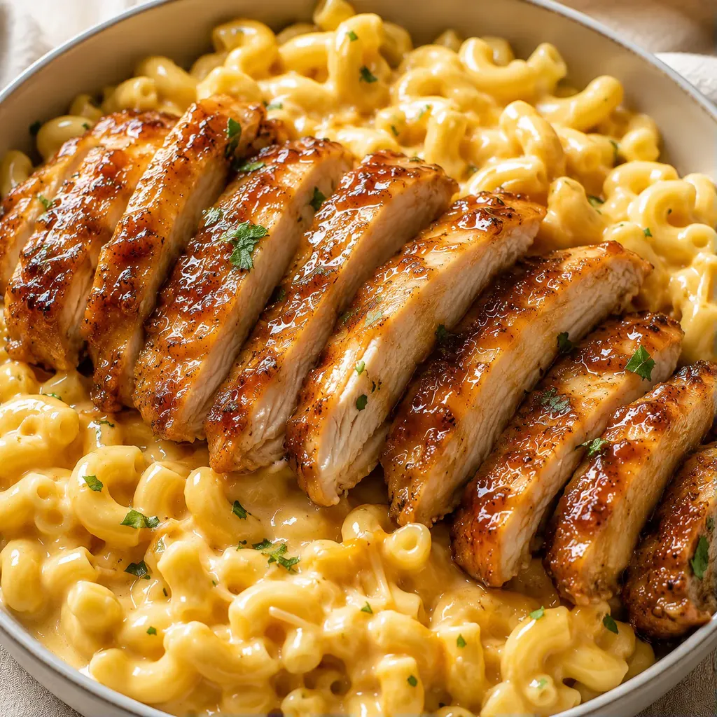 Poulet miellé et pâtes