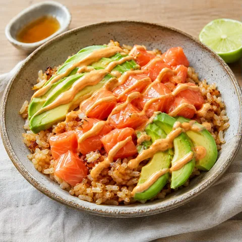 Saumon avocat riz frit