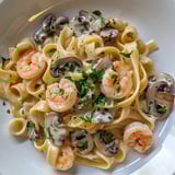 Pâtes fondantes crevettes champignons