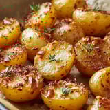 Pommes de terre dorées au thym et à la moutarde.