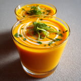 Une tasse bien fraîche de velouté carotte, coco et citron vert.