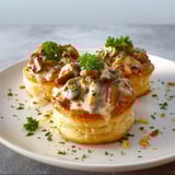 Plateau avec Vol-au-vent au Poulet et Champignons, présenté avec élégance.