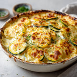 Un délicieux gratin aux courgettes et pommes de terre servi joliment.