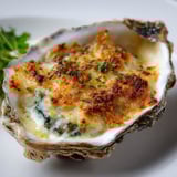 Des huîtres gratinées croustillantes sur un lit de sel.