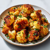 Assiette garnie de chou croustillant au parmesan.