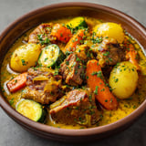 Un colombo de porc des Antilles avec des légumes et des épices pour un plat savoureux.