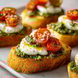 Crostini garnis de burrata pesto en quelques minutes.