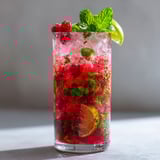 Un mojito à la framboise servi rapidement dans un verre.