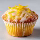 Un gâteau au citron fondant présenté sur une table blanche.