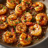 Crevettes au miel avec sésame grillé, inspiration asiatique.