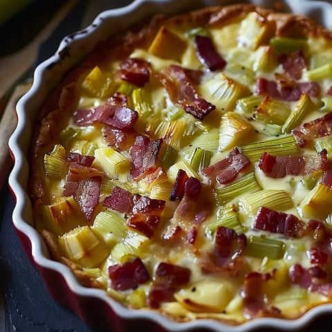 Plat salé avec poireaux et lardons.