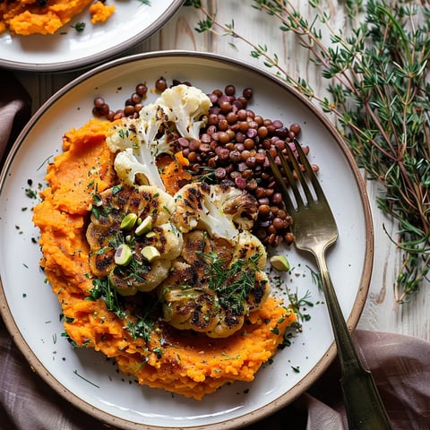 Chou-fleur Vegan Rôti avec Purée Veloutée de Patate Douce