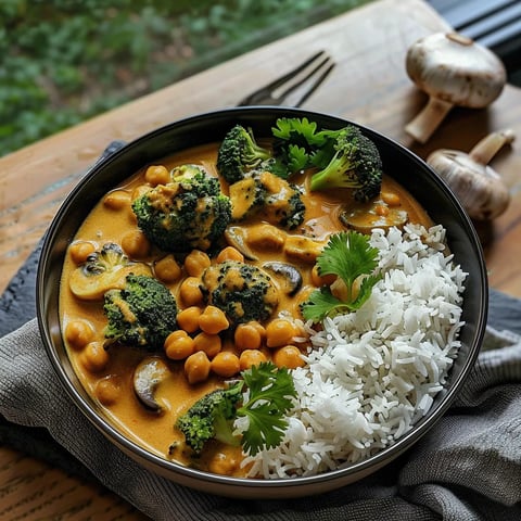 Curry Crémeux de Brocoli et Pois Chiches au Lait de Coco