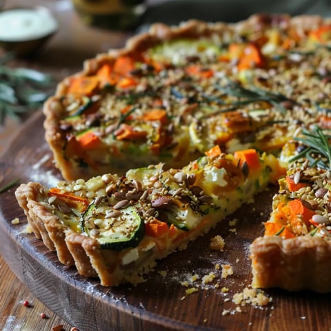 Quiche légumes avec courgettes, carottes, et une base de farine de pois chiches