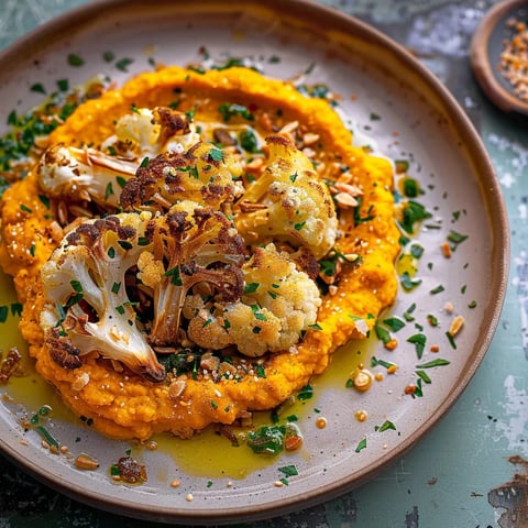 Chou-fleur rôti houmous carottes